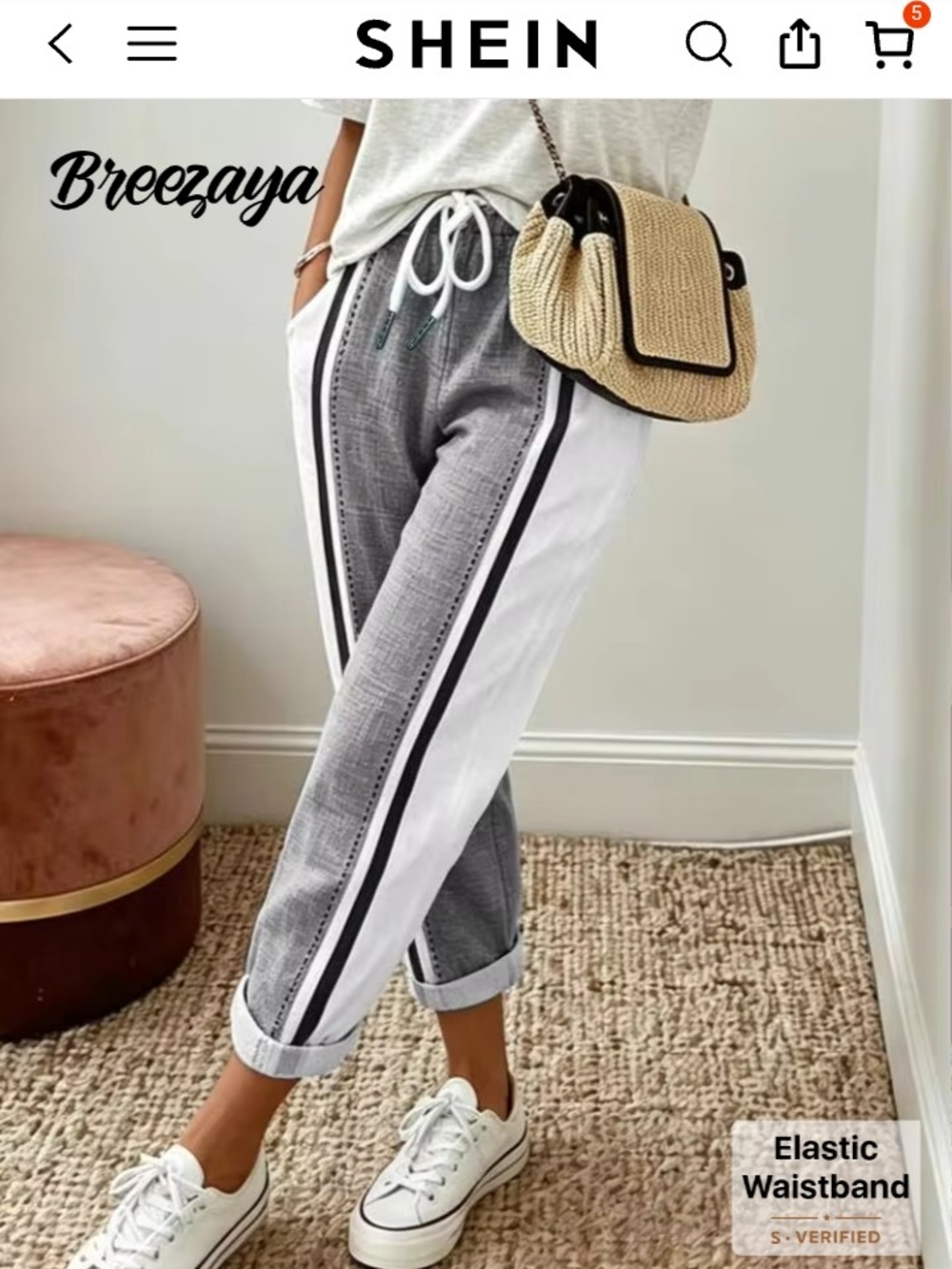 SHEIN Gray & White Two-Tone Casual Pants Size 6 M